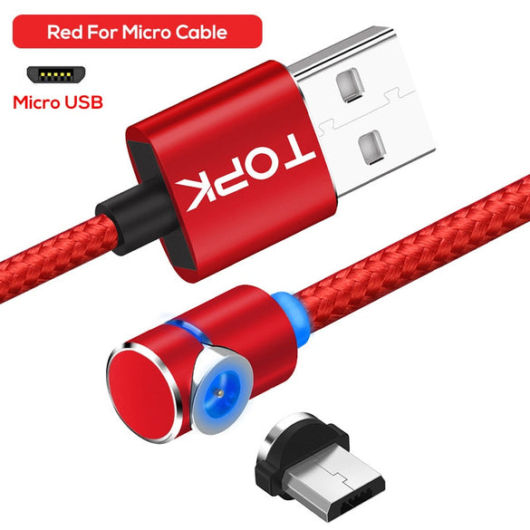 TOPK 90 Degree L Type Magnetic Cable , LED Magnet Charger Cable for iPhone Xs Max X 8 7 5 & Micro USB Cable & USB Type-C USB C