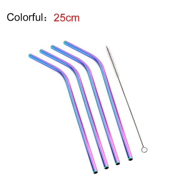 EIMAI 4Pcs Colorful 304 Stainless Steel Straws Reusable Drinking Straw High Quality Bent Metal Straw with Cleaner Brush A01