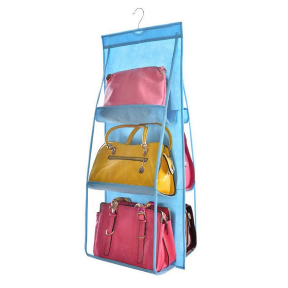 6 Pocket Hanging Handbag Organizer for Wardrobe Closet Transparent Storage Bag Door Wall Clear Sundry Shoe Bag with Hanger Pouch