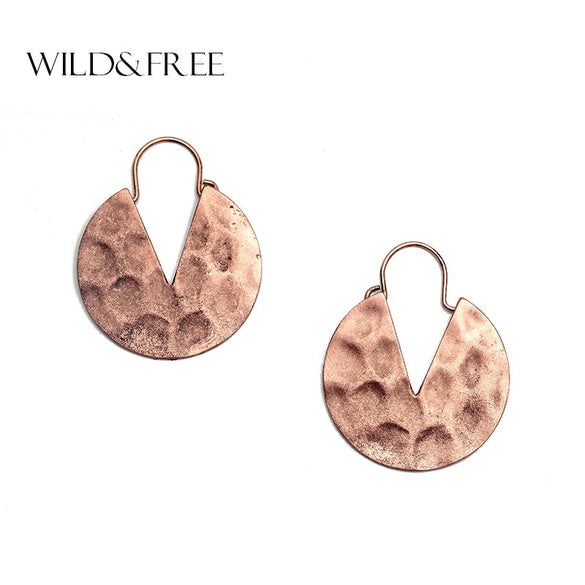 Wild&Free Vintage Alloy Hammered Round Earrings for Women Triangle Cut Out Drop Earrings Fashion Jewelry Mulheres