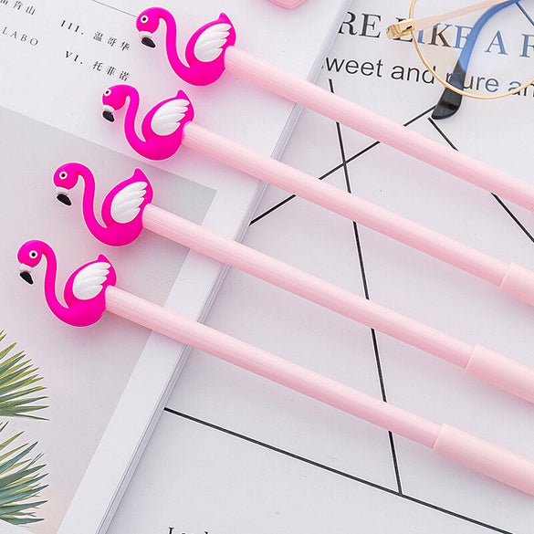 1 PCS Kawaii Cartoon 0.38mm Writing Pen Lucky Pink Flamingo Gel Pen Signature Pen Escolar Papelaria  School Office Supply