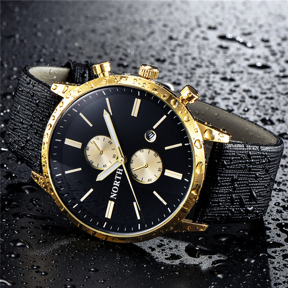 NORTH Mens Watches Top Brand Luxury Quartz Gold Watch Men Casual Leather Military Waterproof Sport Wrist Watch Relogio Masculino