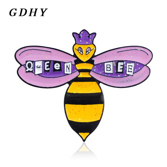 GDHY Cartoon Purple Queen Bee Brooch Sparkling Purple Bee Enamel Pins Backpack Shirt Badge Jewelry For Woman And Kids Gifts