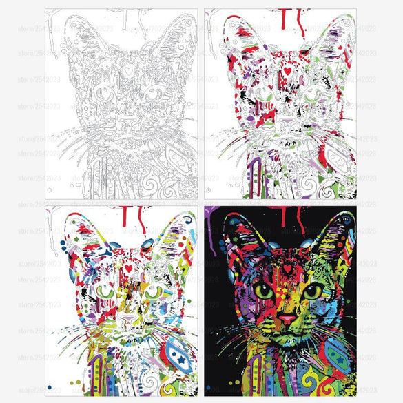 RUOPOTY Colorful Cat DIY Painting By Numbers Abstract Modern Wall Art Picture Kits Coloring Painting By Numbers For Home Decor