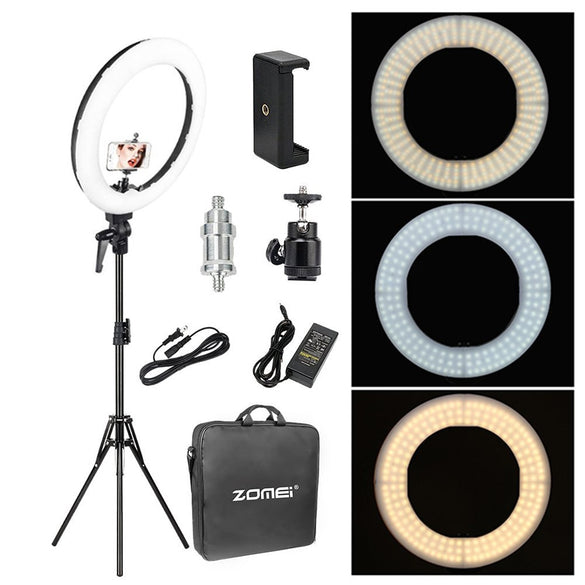 Zomei 18'' Dimmable Photographic Lighting Studio Video LED Ring Light 3200-5600K for Smart phone Makeup Live Youtube portrait