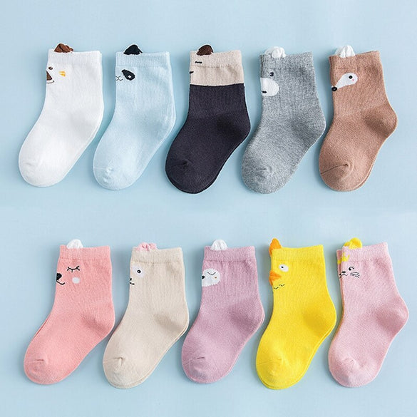 MYUDI - 5 pairs/lot Boy Summer Cotton Socks Children Baby Girl's Stripped Airy Short Ribbed Socks for Baby Kids  1-5Y