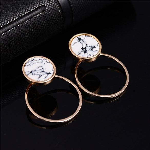 New Arrival 2017 Trendy Gold Fashion Square Triangle Round Geometric Marbled White Faux Stone Stud Earrings For Women