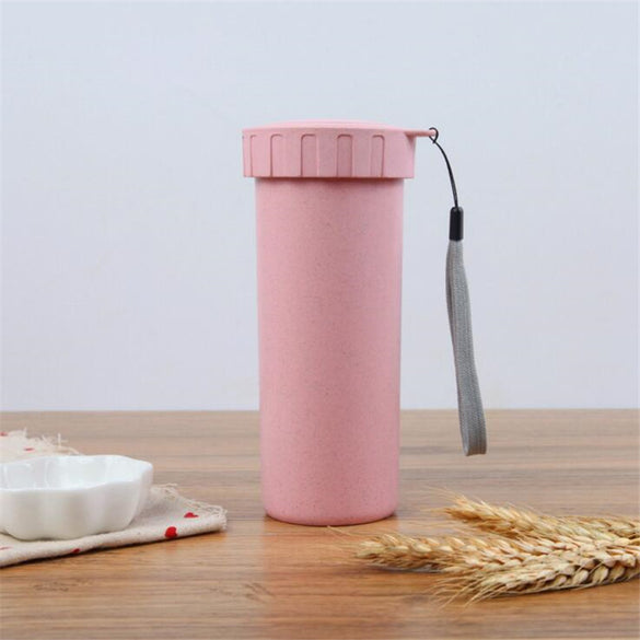 FEIGO 400ML Creative Simple Wheat Straw Cute Carrying Mug Plastic Tea Coffee Student Cup leak-proof Travel Water My Bottle F430
