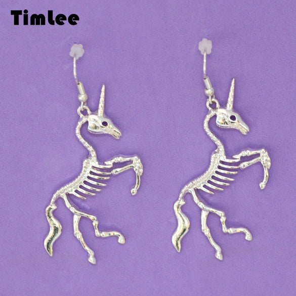 Timlee E117 Free shipping New Unicorn Earrings Unicorn Skeleton Drop Earrings  Fashion Jewelry wholesale