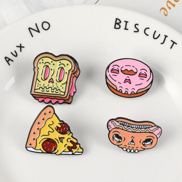 Cartoon Food Enamel pin Pizza Hot Dog Sandwich Toast Donut brooch Bag Clothes Lapel Pin Badge Jewelry Gift for Kids Friends