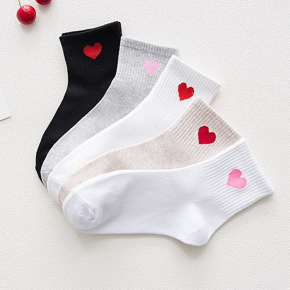 New Fashion Korean Women Girls Cute Cotton Crew Socks Heart Pattern Harajuku Funny Casual  Novelty Art Sox Gift