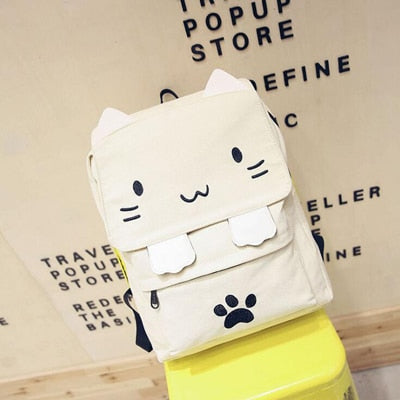 2020 Cute Cat Canvas Backpack Cartoon Embroidery Backpacks For Teenage Girls School Bag Casual Black Printing Rucksack mochilas
