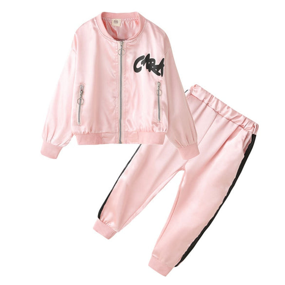 2019 Autumn Fashioh Children's Clothing Sets Girls Letter Zipper Jacket + Pants 2 pcs Suit Kids Glossy Sportswear Clothes Set