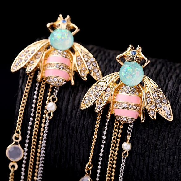 KISS ME Brand Jewelry for Women Link Chain Fringe Long Earrings Cute Crystal Insect Bee Fashion Earrings Brincos