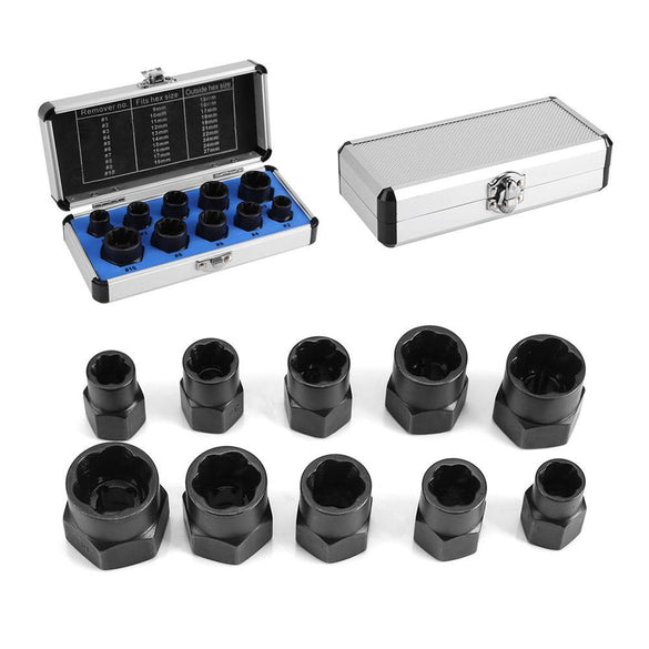 10Pcs Damaged Bolt Nut Screw Remover Extractor Removal Set Nut Removal Socket Tool Threading Hand Tools Kit With Box Hot Sale