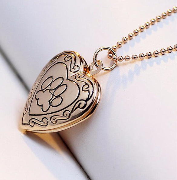 SUTEYI Photo Locket Necklace Gold Silver Color Pendant Pet Cat Dog Paw Footprint Mother's Day Gift Necklace Jewelry