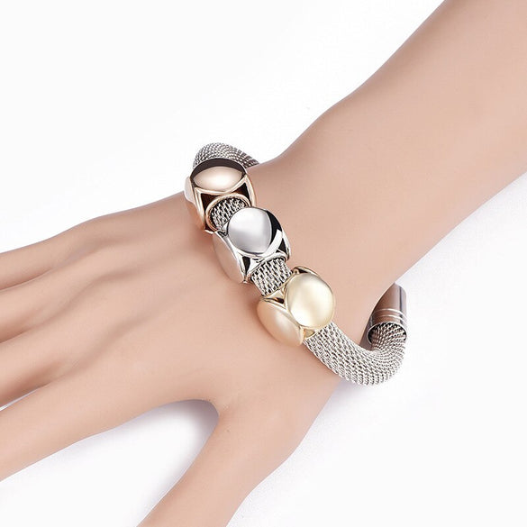 Bracelets & Bangles Classic Silver Color Love Cube Charm Bracelets Mesh Metal Hollow Jewelry For Women Christmas Gifts B219