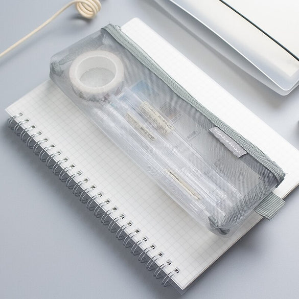 Simple Design Transparent Mesh Pencil Case Student Study Pencil Cases Nylon Kalem Kutusu School Office Supplies Pen Box Astuccio