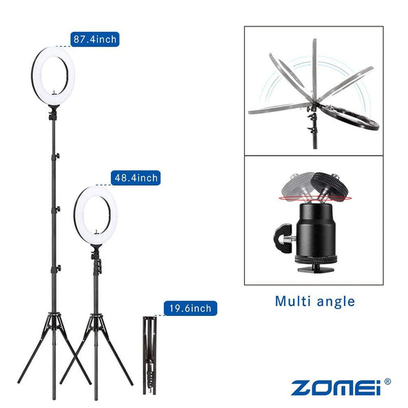 Zomei Dimmable Photography Photographic Studio Ring Light 3200-5600K LED Lighting Phone Adapter Makeup For Live Broadcast Video