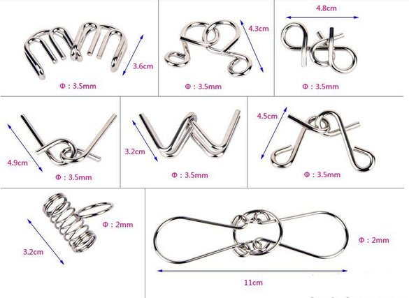 8PCS/Set Metal Wire Puzzle IQ Mind Brain Teaser Puzzles Game for Adults Children Kids