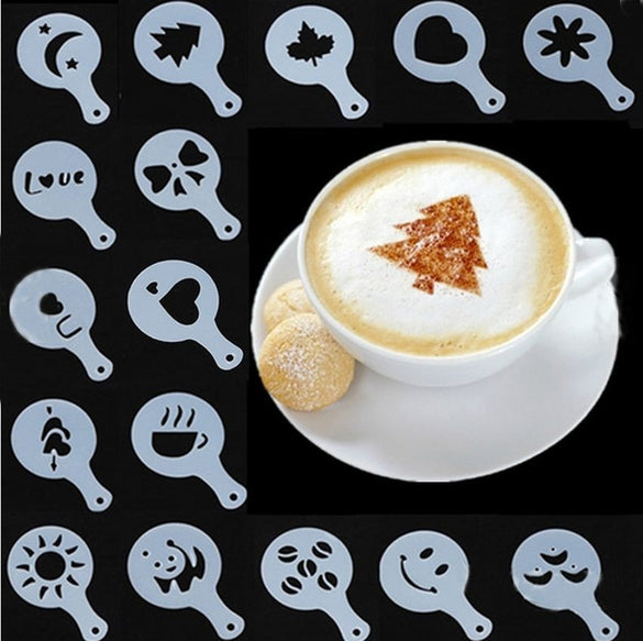 16Pcs Coffee Latte Cappuccino Barista Art Stencils Cake Duster Templates Coffee Tools  Gusto Nespresso Zavarnik Dolce 2020 NEW