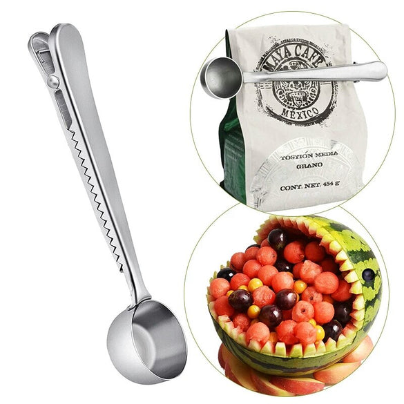 Stainless Steel Coffee Spoon Clip Measuring Spoon Gold Silver Coffee Tea Scoop Measure Spoon with Bag Clip Coffee Accessories