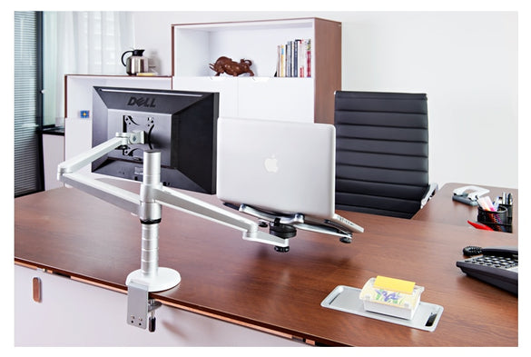 OA-7X Multimedia Desktop Dual Arm 27 inch LCD Monior Holder+ Laptop Holder Stand Table Full Motion Dual Monitor Mount Arm Stand
