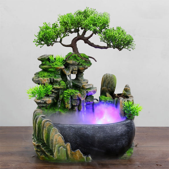 HoDe Creative Indoor Simulation Resin Rockery Waterfall Statue Feng Shui Water Fountain Home Garden Crafts