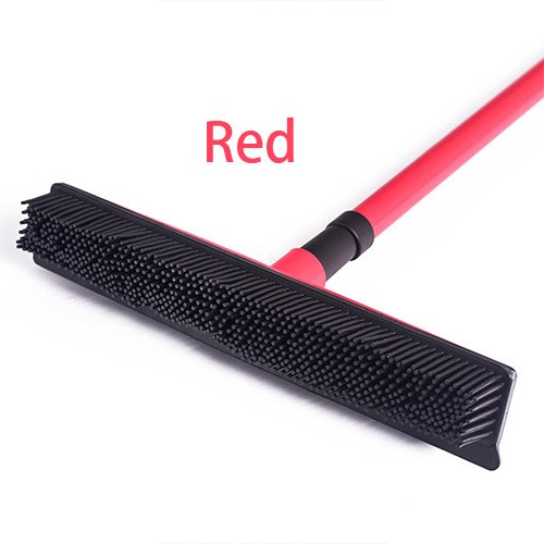 Long Push Rubber Broom  Bristles Sweeper Squeegee Scratch Free Bristle Broom for Pet Cat Dog Hair Carpet Hardwood Windows Clean