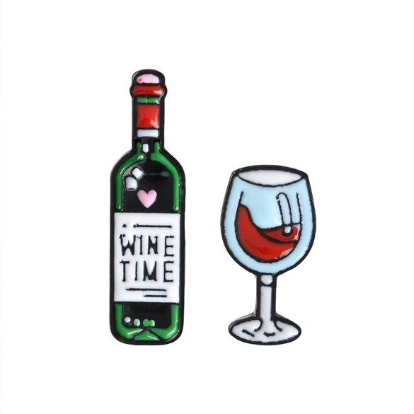 1-2pcs Wine Enamel Pin Wine glass and Wine bottle Brooches Wine Time Tiny Metal Brooch Pins Badge Gift for Women Men Lover