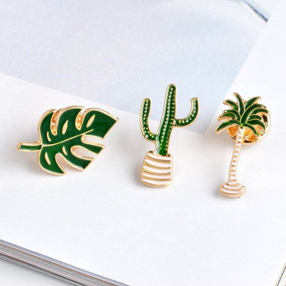 QIHE JEWELRY Cactus Palm Leaves Plant Tree Natural Lapel Pin Enamel Brooch Collar Pins Cactus Gift Cactus Jewelry