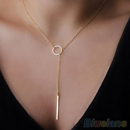 Bluelans Hot Sale Necklaces Women Simple Golden Color Alloy Y Shaped Choker Style Necklaces Long Pendants Jewelry Accessories