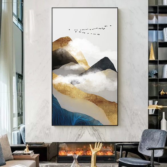 Abstract Golden Mountain Natural scenery Canvas Paintings Wall Art Posters And Prints For Living Room Home Decoration Modern!HD