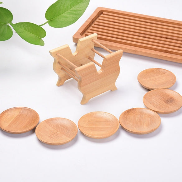 8pcs/set Tea Set Cup Coasters Kung Fu Tea Accessories Bamboo Round Cup Holder Square Cup Holders Waterproof Made Tea Accessories