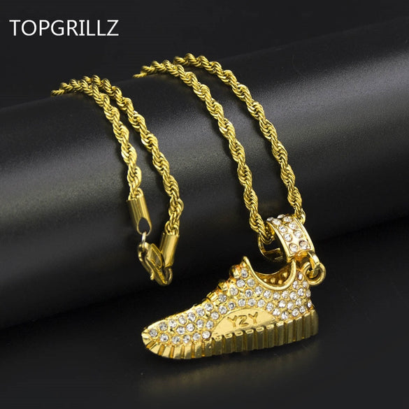 TOPGRILLZ Golden Tone Pendants Necklace Hip-Hop Running Beside The Jordan With Letters Sports Pendant Necklaces For Men Women