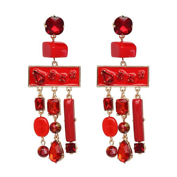 AOTEMAN  ZA Geometric dangle earrings featuring contrasting Acrylic stone women Boho fashion Crystal tassel drop earrings