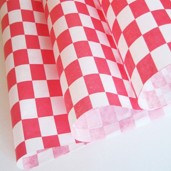 48pcs Red Checkered Food Grade Grease Paper Bread Burger Fries Wrappers Cookie Oil paper Fast Food Restaurant Supply