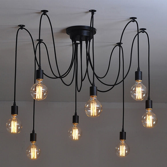 Retro Edison Bulb Light Chandelier Vintage Loft Adjustable DIY E27 Spider Ceiling Lamp cafe living room bar Fixture Light