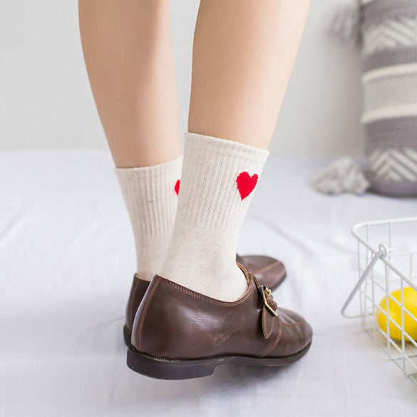 New Fashion Korean Women Girls Cute Cotton Crew Socks Heart Pattern Harajuku Funny Casual  Novelty Art Sox Gift