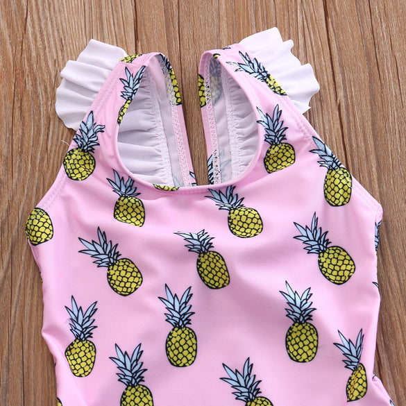 2019 Little Girls One-piece Pineapples Strap Swimsuit Baby Girl Fruits Beachwear Bathing Suit  Swimwear Mesh Swimmers Costume