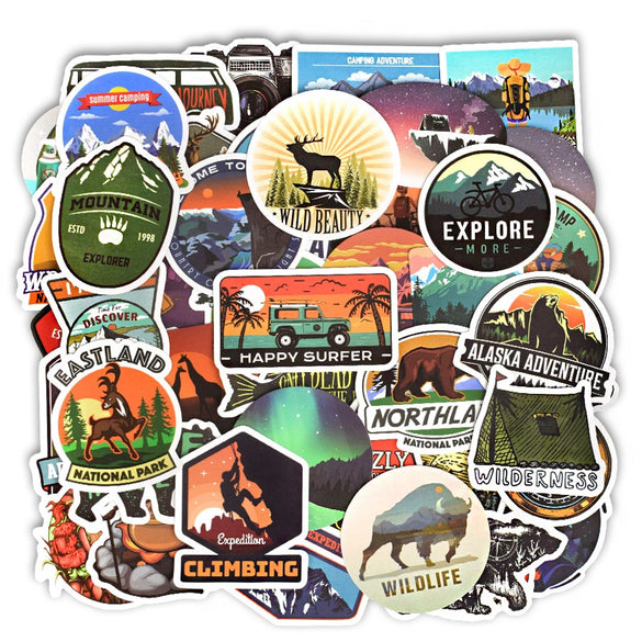 50 PCS Camping Landscape Stickers Outdoor Adventure Climbing Travel Waterproof Sticker to DIY Suitcase Laptop Bicycle Helmet Car