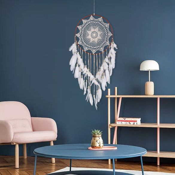 Home Decoration Hanging Dreamcatcher Large Handmade White Feather Lace Indian dream catchers Ornament Mascot Gift 2020 Hot Q50
