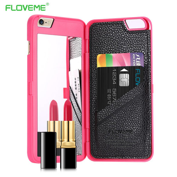 FLOVEME Mirror Case for iPhone 6 6s Plus Case For iPhone XS MAX XR X 8 7 Plus Cover Girl Makeup Flip Wallet+Card Slot Phone Case