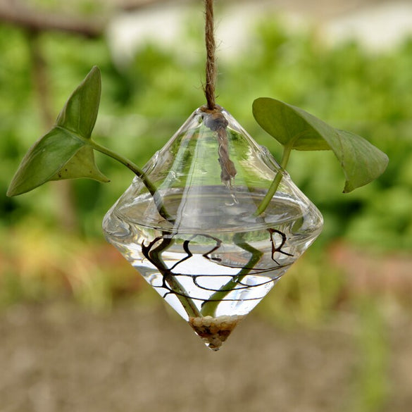 Pretty Transparent Rhombus Crystal Glass Flower Plant Vase Terrarium Hydroponics Hanging Wedding Home vaso de planta Drop ship