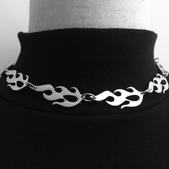 Harajuku streetwear Flame Unisex Necklace Punk Accessory Rock Chain Choker Necklaces