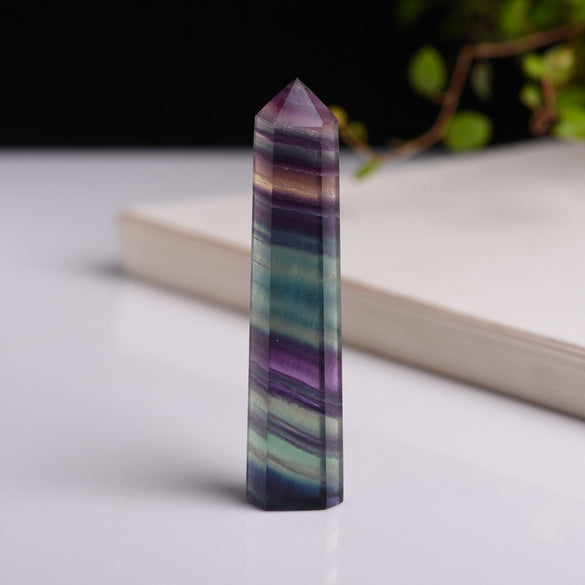 Natural Fluorite Crystal Colorful Striped Fluorite 4-6.5CM Quartz Crystal Stone Point Healing Hexagonal Wand Treatment Stone