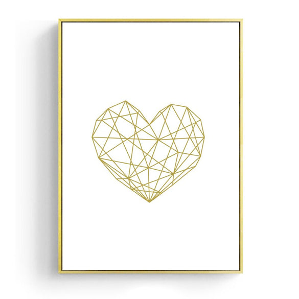Nordic Canvas Posters And Prints Wall Art Geometric Deer Painting Wall Pictures for Home Decoration, Gold Heart Wall Decor