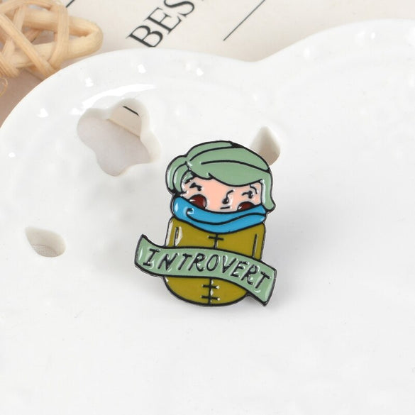 Introverted Boy Girl Brooch Banner Pin Introvert's Brooches Lapel pins Badges Brooches Enamel pins Anti-People Person Jewelry