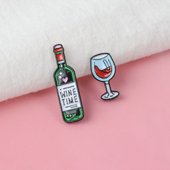 1-2pcs Wine Enamel Pin Wine glass and Wine bottle Brooches Wine Time Tiny Metal Brooch Pins Badge Gift for Women Men Lover