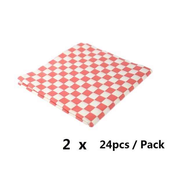 48pcs Red Checkered Food Grade Grease Paper Bread Burger Fries Wrappers Cookie Oil paper Fast Food Restaurant Supply